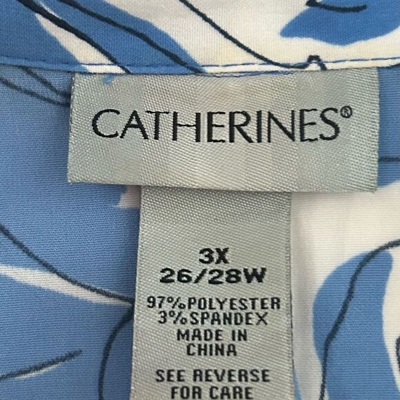 Catherines Women's Blue White Floral Timeless Short Sleeve Blouse Size 3X - Picture 7 of 9